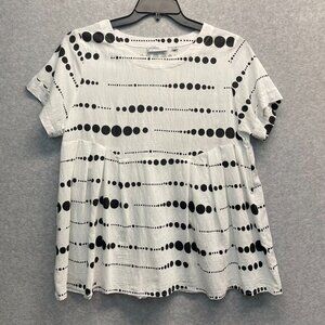 Patrizia Luca Polka Dot‎ Top Womens S/M Medium Peplum Short Sleeve